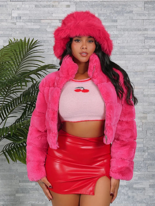 ALL OVER FUR ZIP UP JACKET