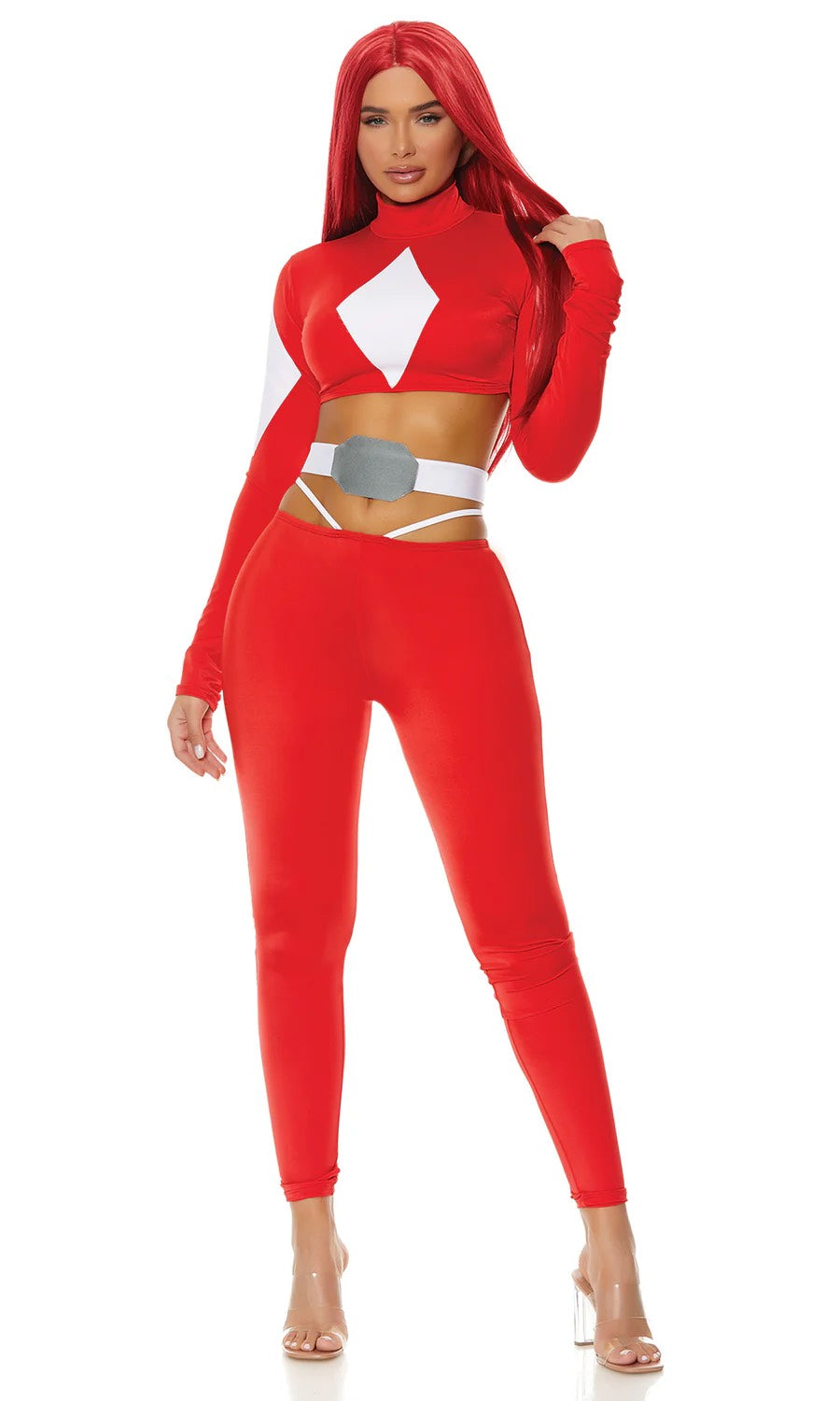 “Crimson Temptation – All-Red Sexy Top & Pants Set for Women | Lavish Halloween Costume”