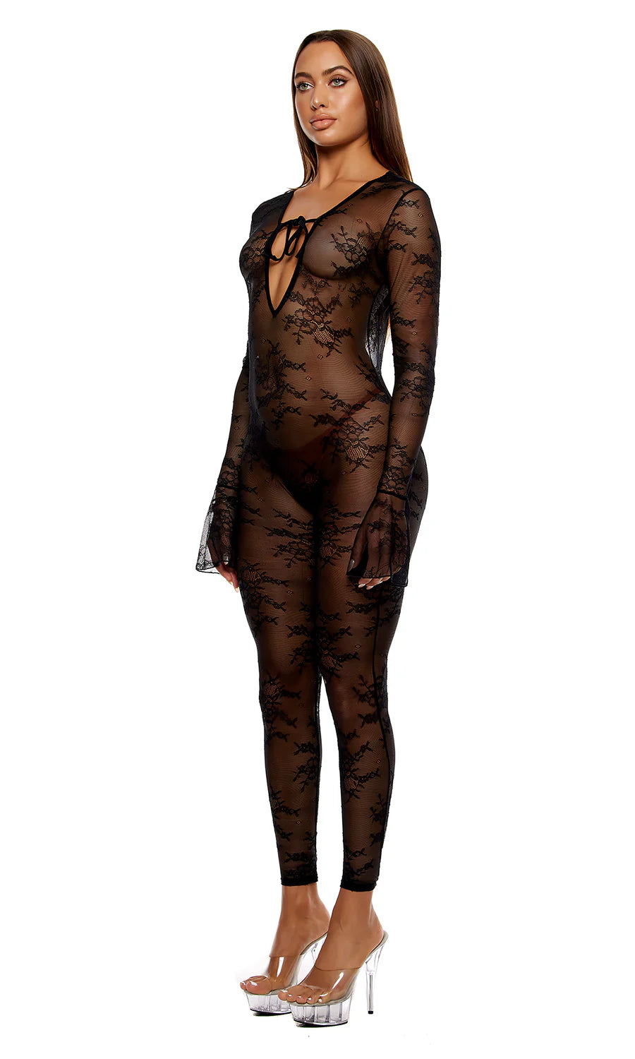 Impress Lavish Sheer Lace Long Sleeve Lingerie Bodysuit